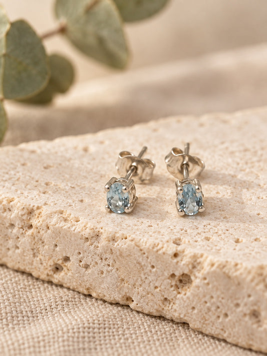 Aquamarine 925 Sterling Silver Mini Teardrop Stud Earrings