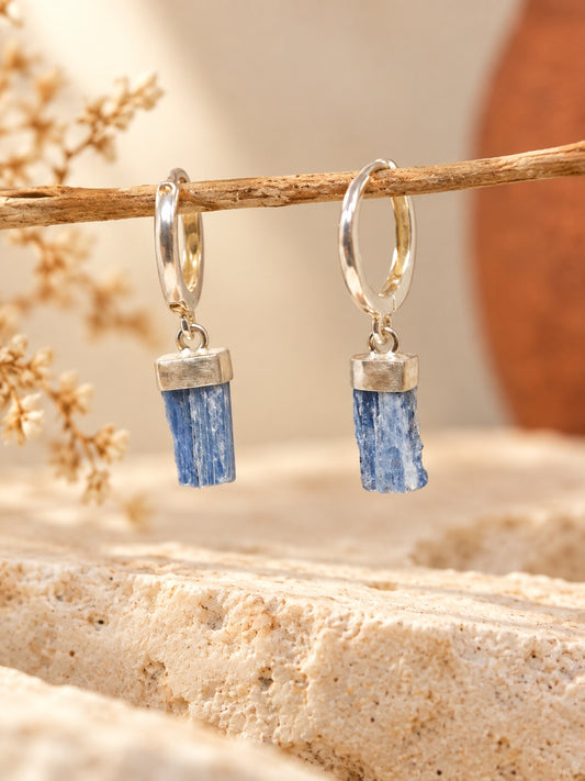 Blue Kyanite 925 Sterling Silver Huggie Hoop Earrings II