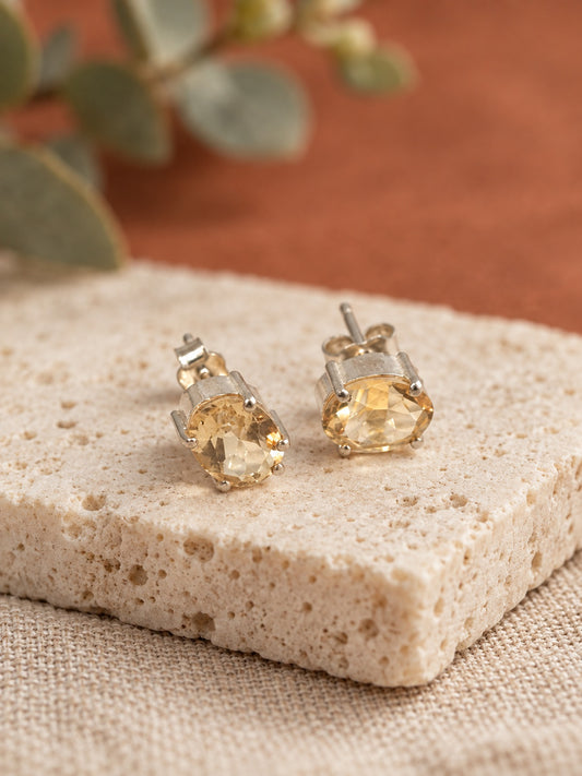Citrine 925 Sterling Silver Stud Earrings