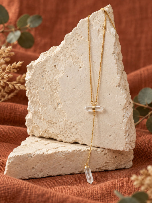 Lemurian Quartz 18k Gold Vermeil Lariat Necklace