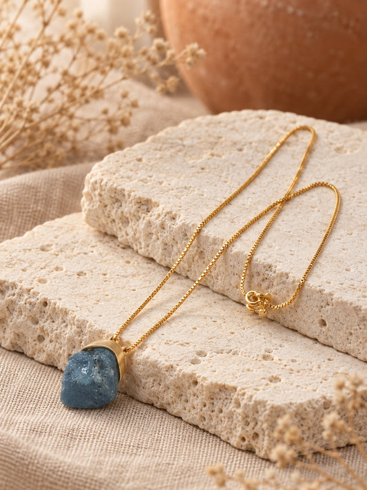 Raw Aquamarine 18k Gold Vermeil Pendant Necklace