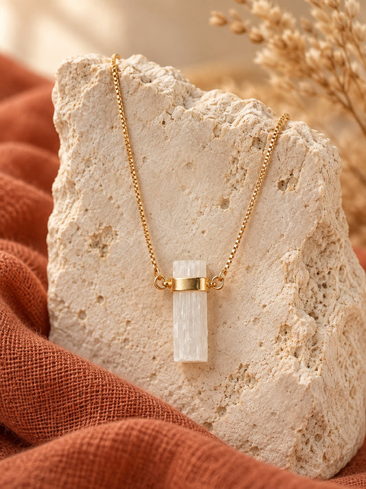 Selenite Bar 18k Gold Vermeil Pendant Necklace