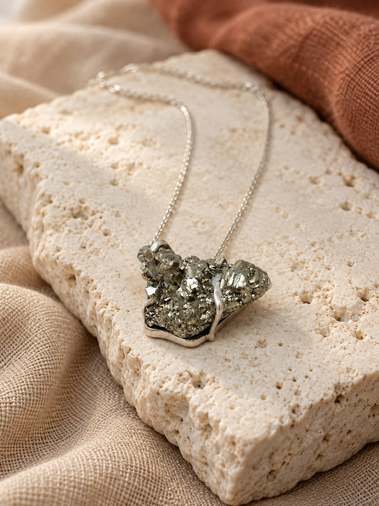 Pyrite 925 Sterling Silver Flat Cluster Pendant Necklace