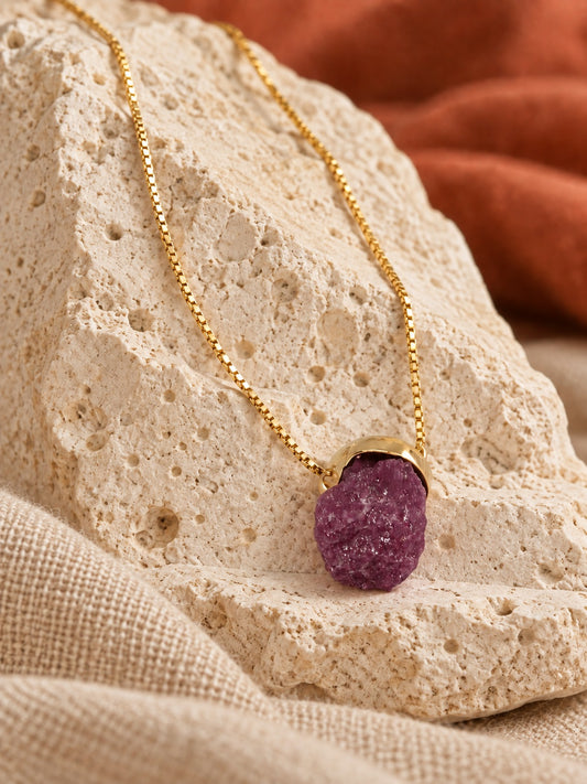 Raw Purpurite 18k Gold Vermeil Pendant Necklace II