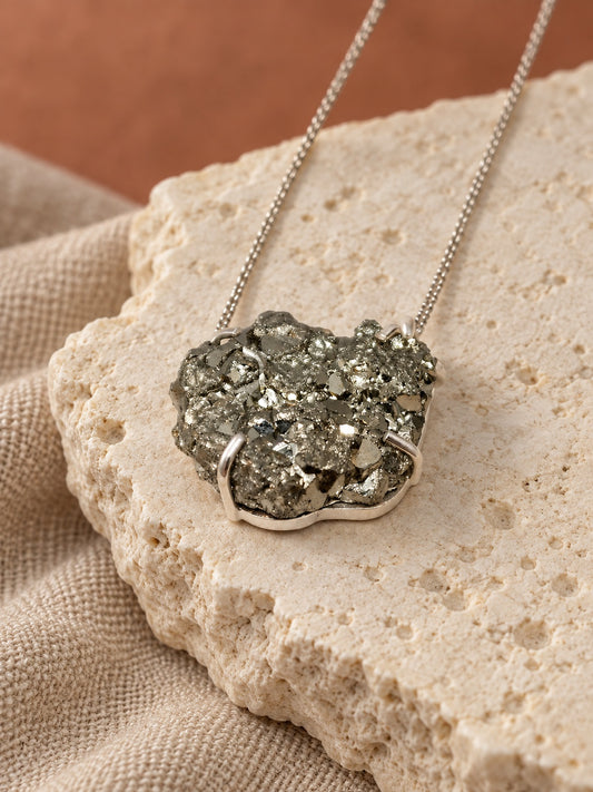 Pyrite 925 Sterling Silver Round Cluster Pendant Necklace