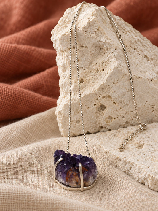 Amethyst Druzy 925 Sterling Silver Pendant Necklace