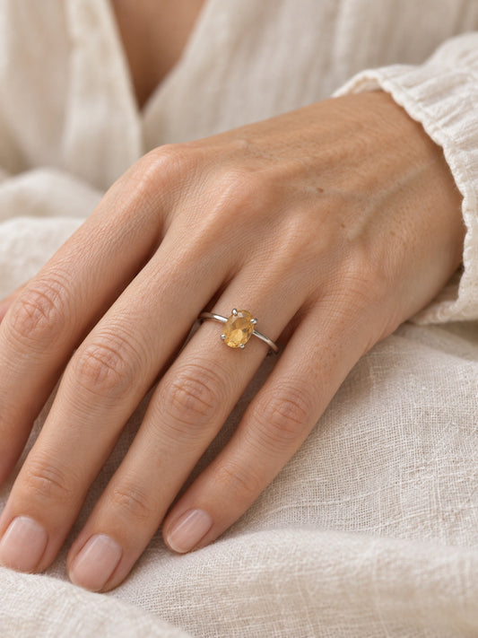Citrine 925 Sterling Silver Solitaire Ring