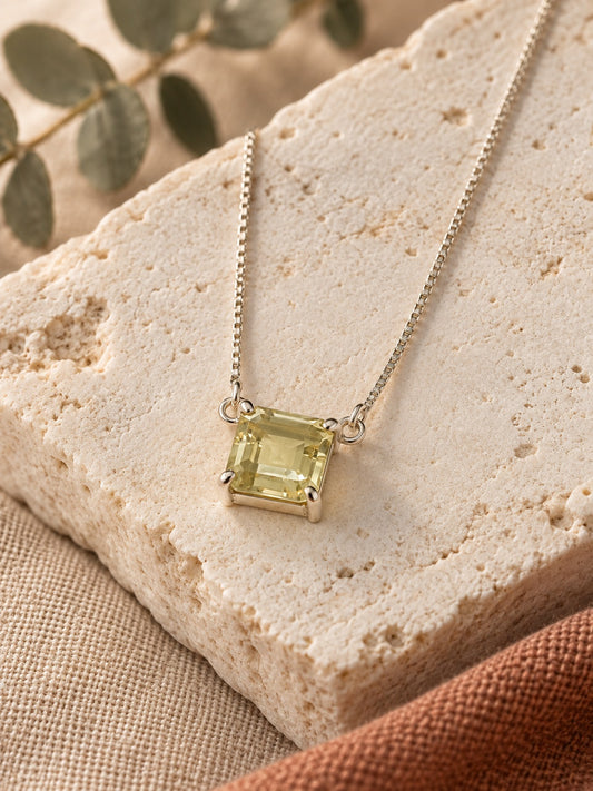 Green Gold 925 Sterling Silver Square Pendant Necklace