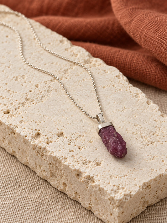 Raw Ruby 925 Sterling Silver Pendant Necklace
