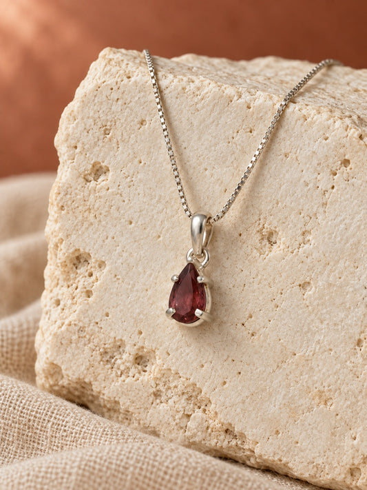 Pink Tourmaline 925 Sterling Silver Teardrop Pendant Necklace