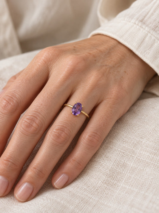 Amethyst 18k Gold Vermeil Solitaire Ring