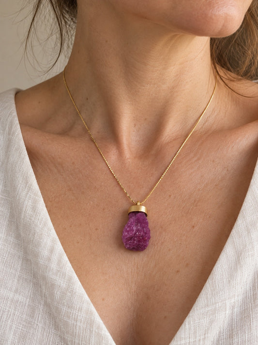 Raw Purpurite 18k Gold Vermeil Pendant Necklace II