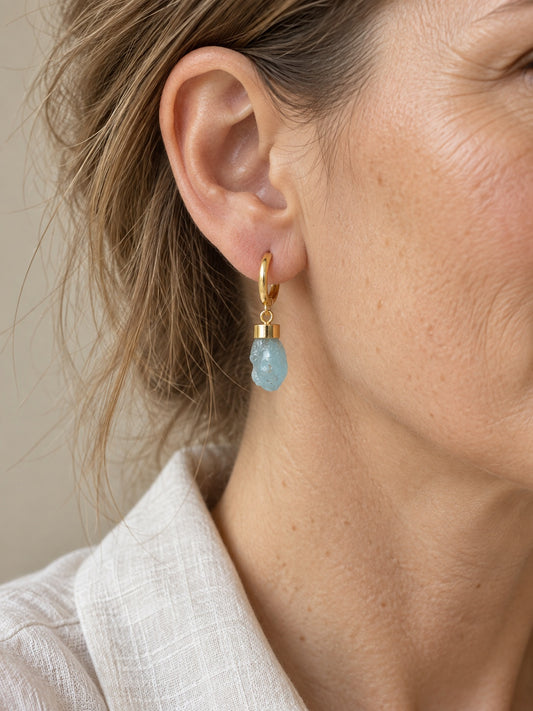 Raw Aquamarine 18k Gold Vermeil Huggie Hoop Earrings