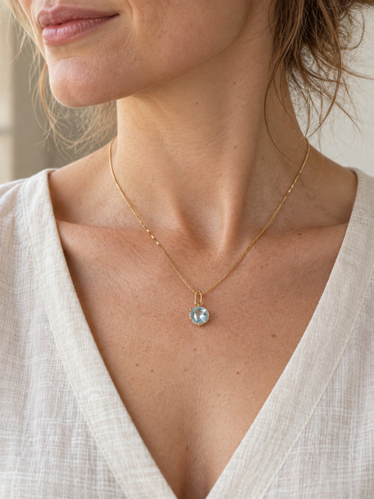 Faceted Aquamarine 18k Gold Vermeil Pear Pendant Necklace, Sky Blue