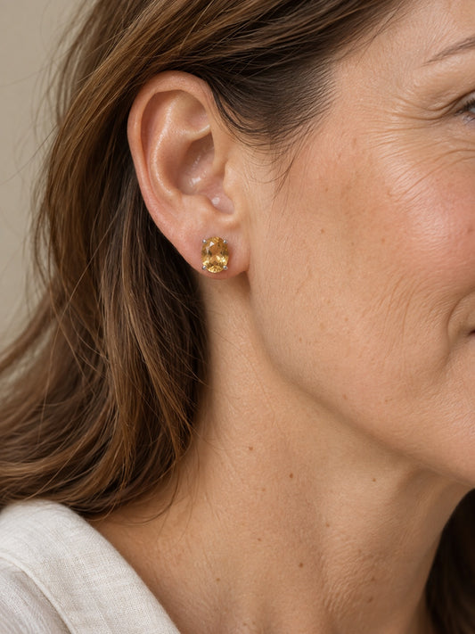 Citrine 925 Sterling Silver Stud Earrings