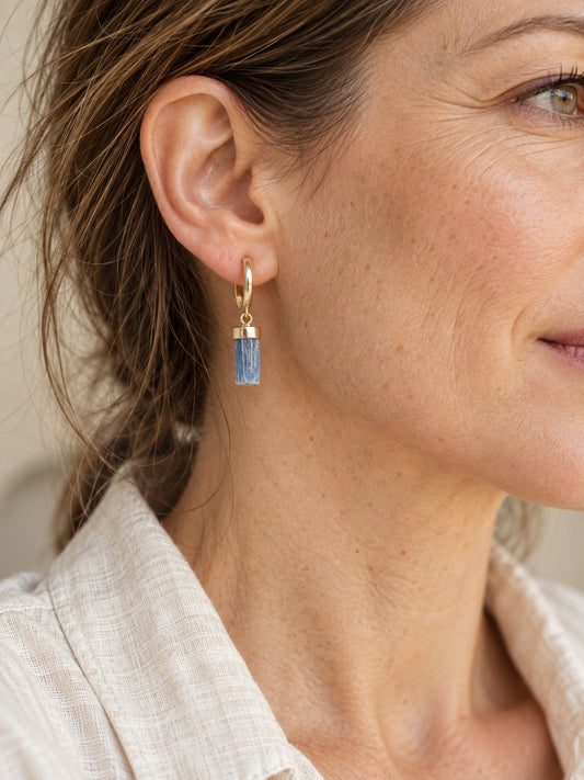 Blue Kyanite 925 Sterling Silver Huggie Hoop Earrings II