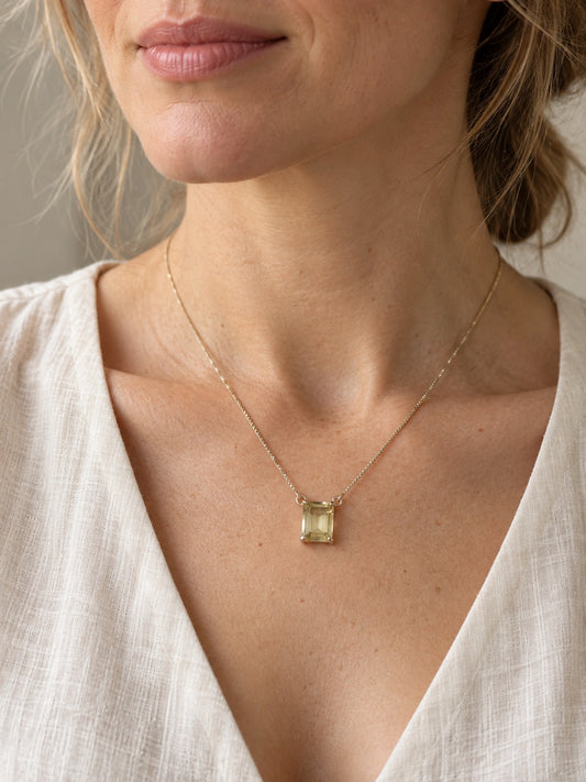 Green Gold 925 Sterling Silver Square Pendant Necklace
