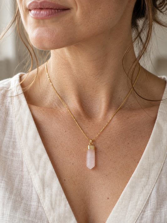 Rose Quartz 18k Gold Vermeil Pendant Necklace