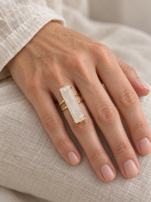 Selenite Bar 18k Gold Vermeil Adjustable Ring