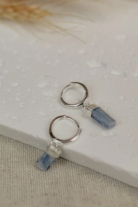 Blue Kyanite 925 Sterling Silver Huggie Hoop Earrings