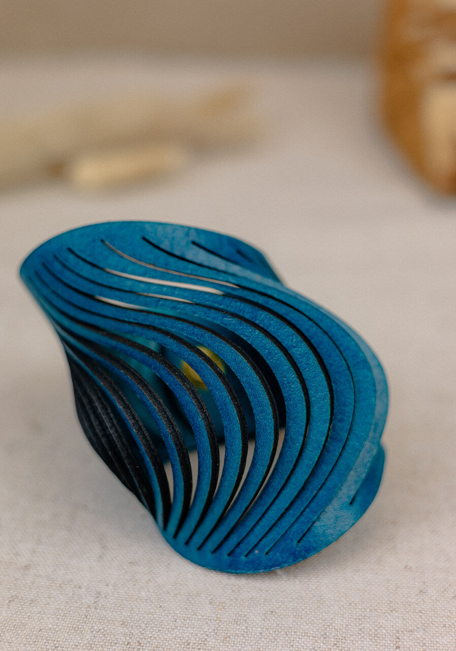 Wave Architecture Leather Cuff Bracelet — Teal