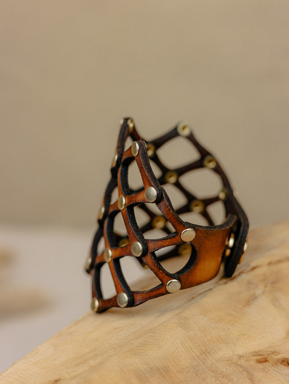 Mosaic Lattice Leather Cuff Bracelet