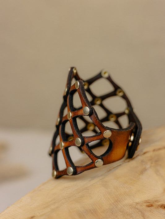 Mosaic Lattice Leather Cuff Bracelet