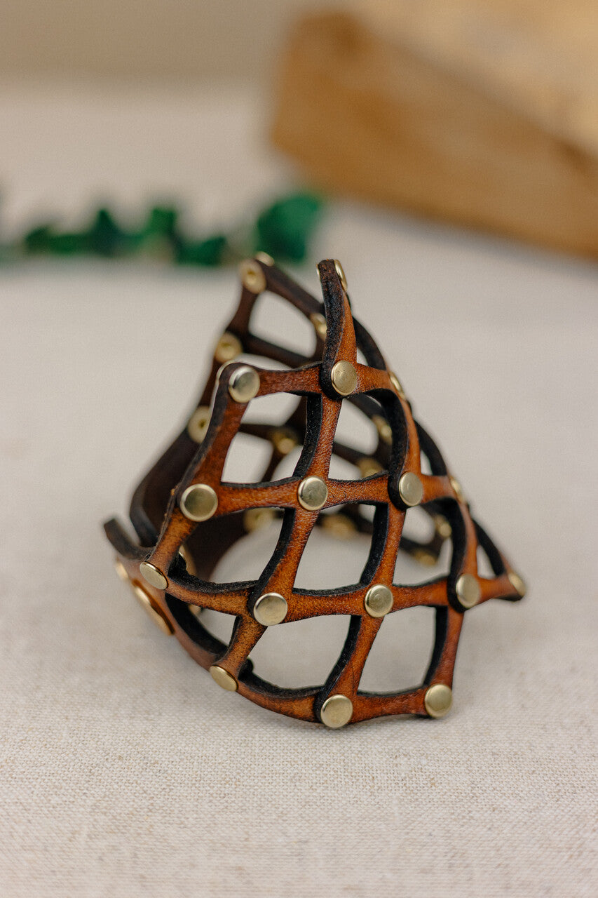 Mosaic Lattice Leather Cuff Bracelet