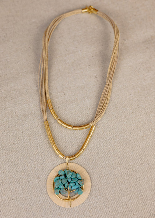 Buriti Palm & Turquoise Tree of Life Statement Necklace
