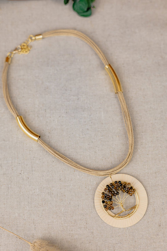 Tiger Eye Tree of Life Buriti Palm Necklace