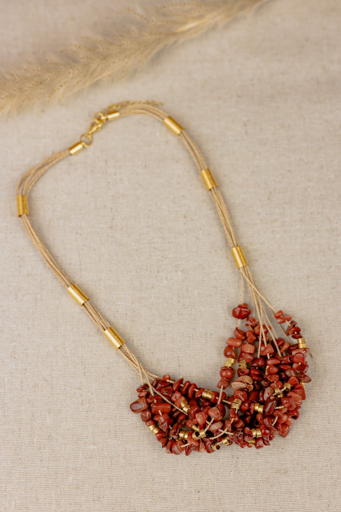 Buriti Palm & Red Jasper Tassel Necklace