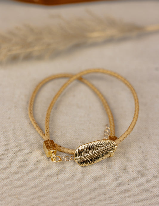 Buriti Palm Braided Bracelet with Gold Leaf Charm