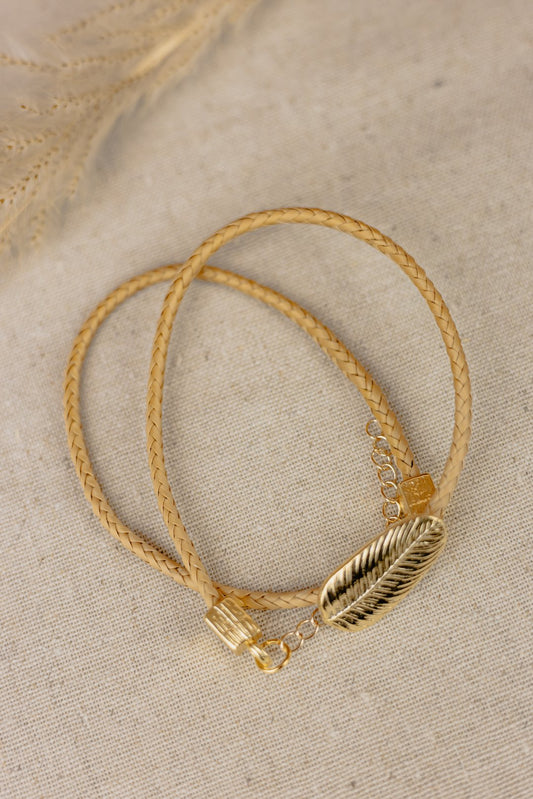 Buriti Palm Braided Bracelet with Gold Leaf Charm