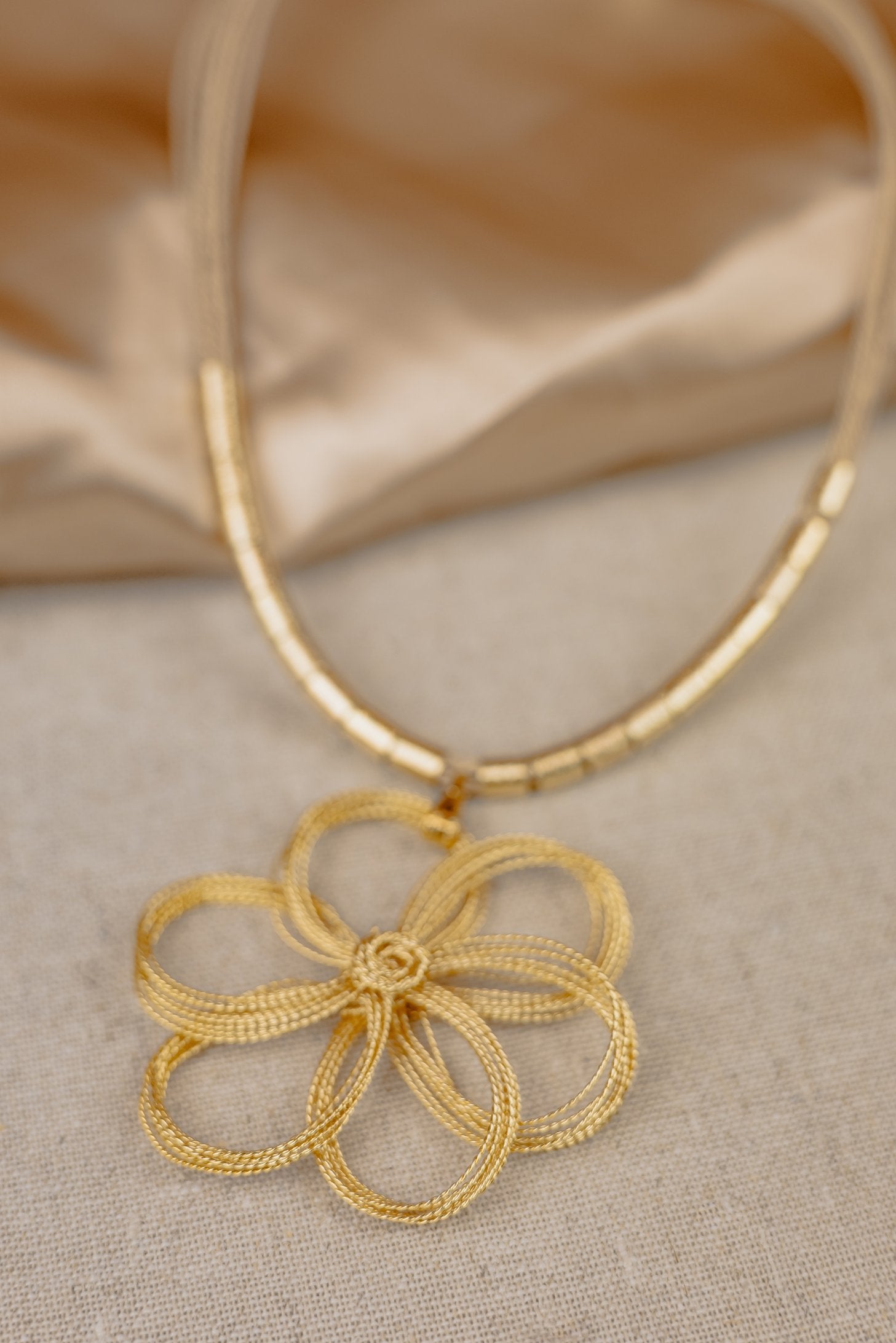 Buriti Palm Woven Flower Pendant Necklace