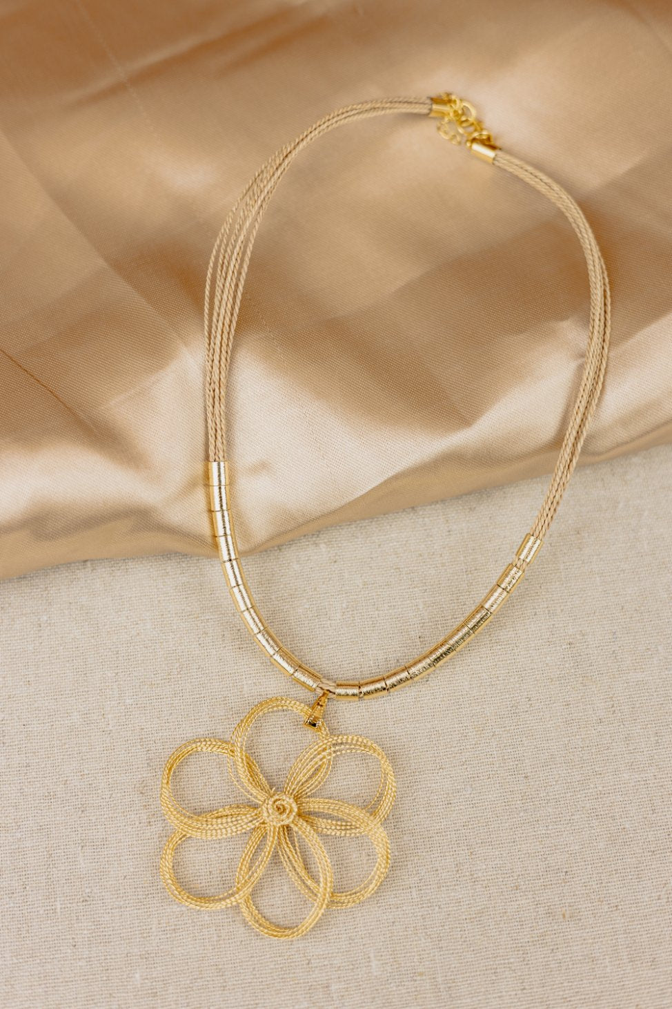 Buriti Palm Woven Flower Pendant Necklace