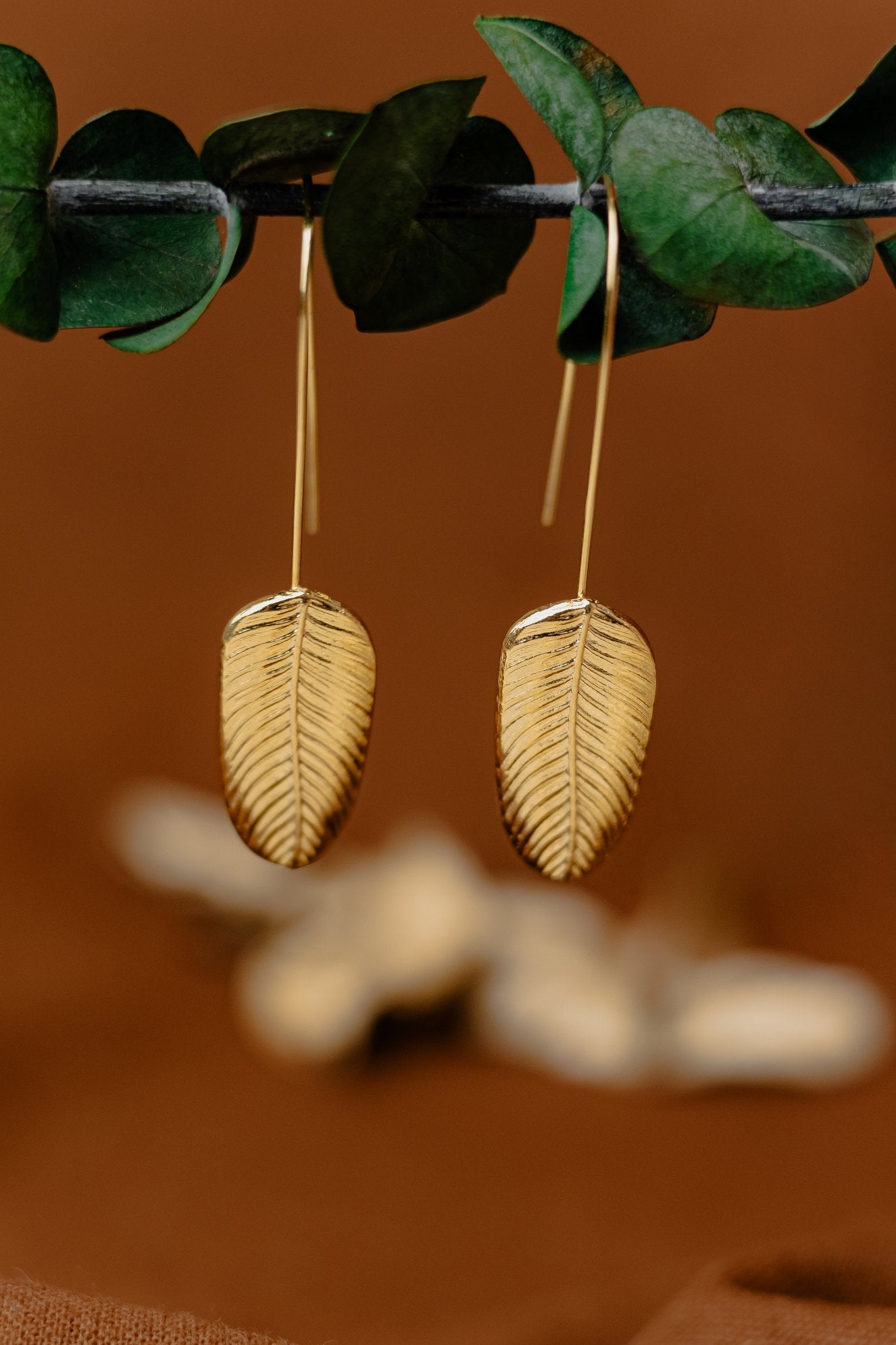 Buriti Palm Gold Leaf Drop Earrings
