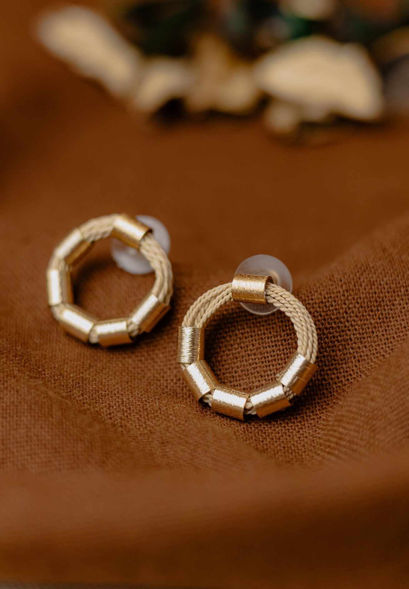 Buriti Palm & Gold Hoop Stud Earrings