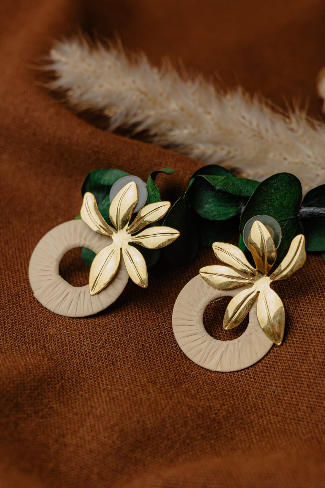 Buriti Palm Gold Flower & Disc Drop Earrings