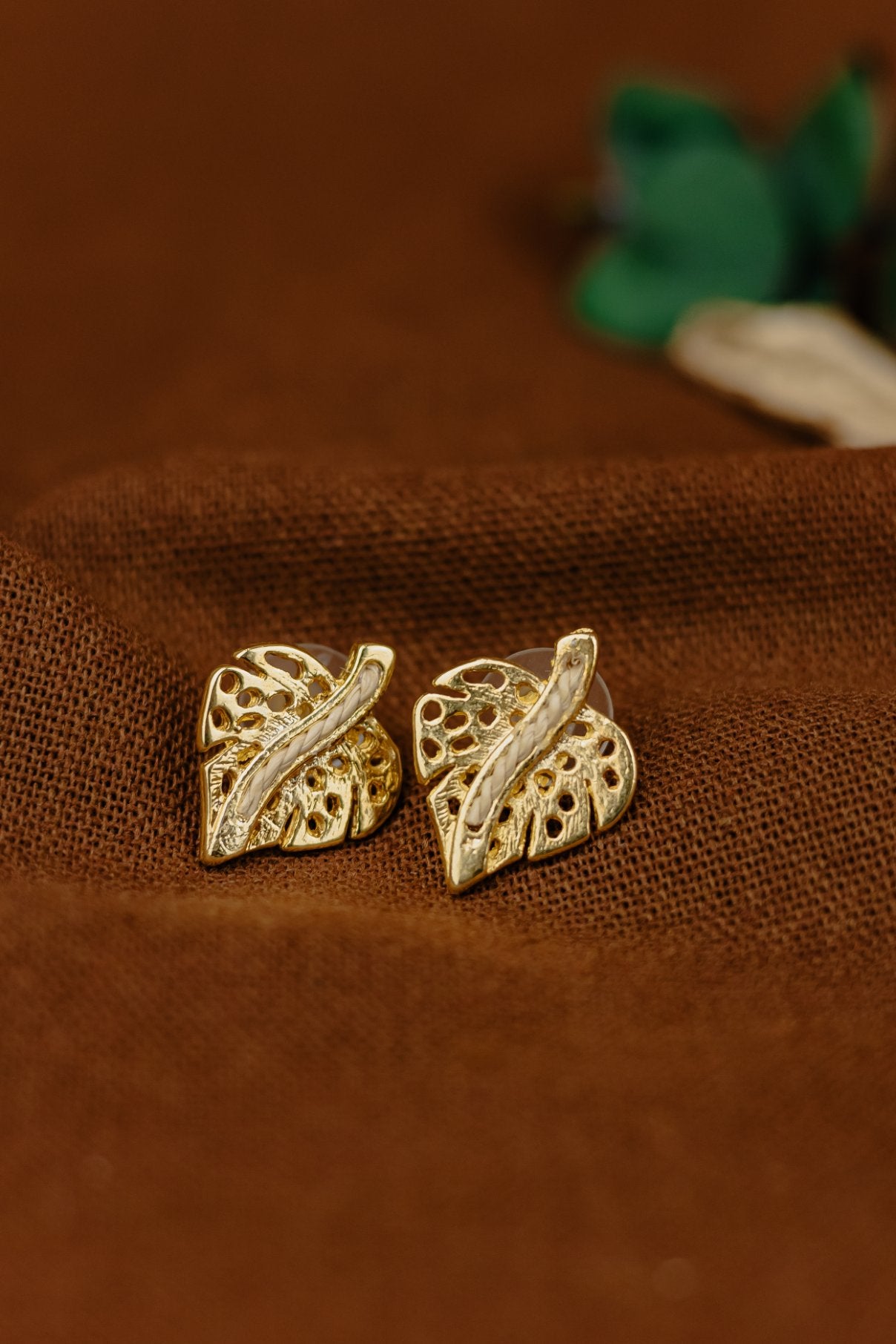 Gold Monstera Leaf Stud Earrings