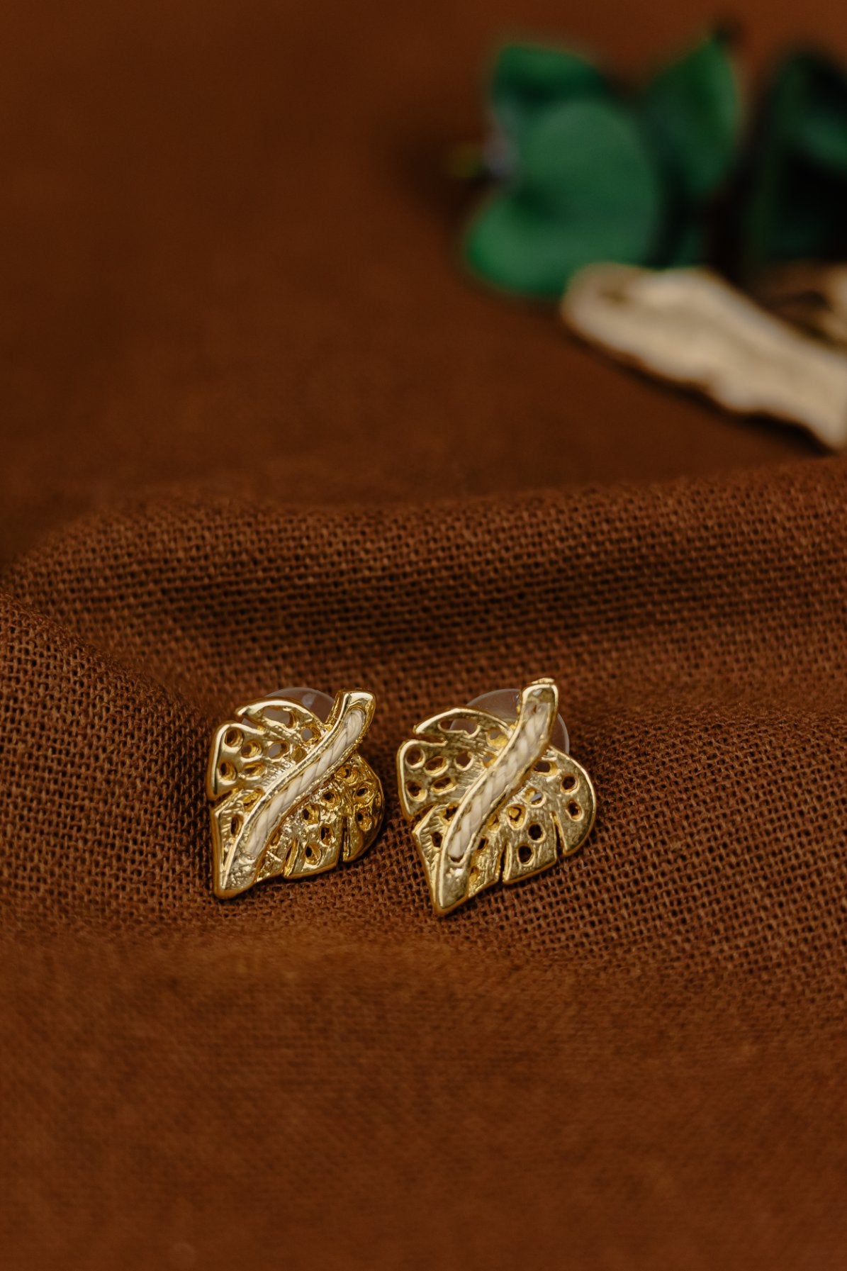 Gold Monstera Leaf Stud Earrings
