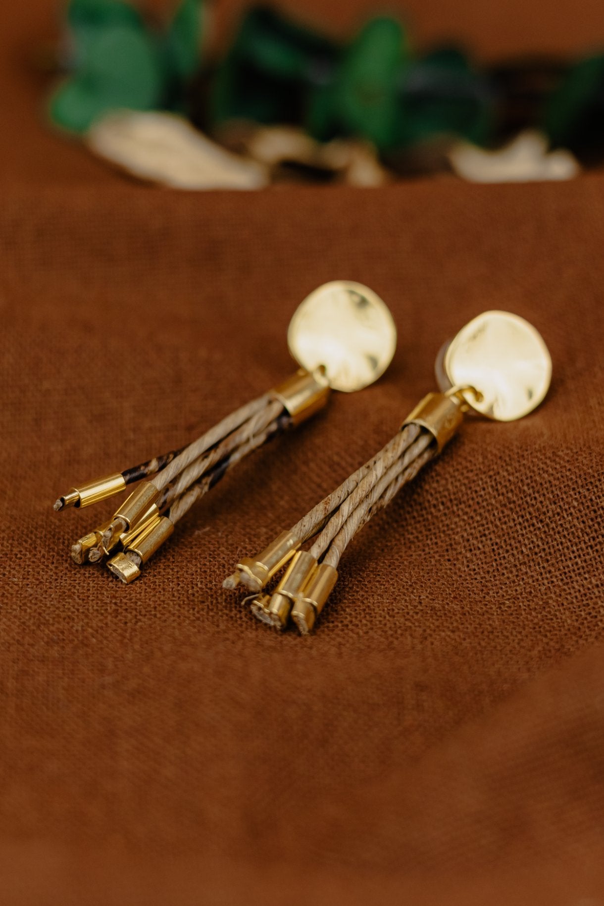 Buriti Palm Disc & Tassel Drop Earrings – Gold