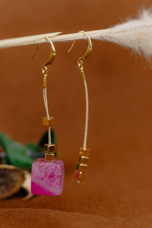 Buriti Palm & Pink Agate Drop Earrings