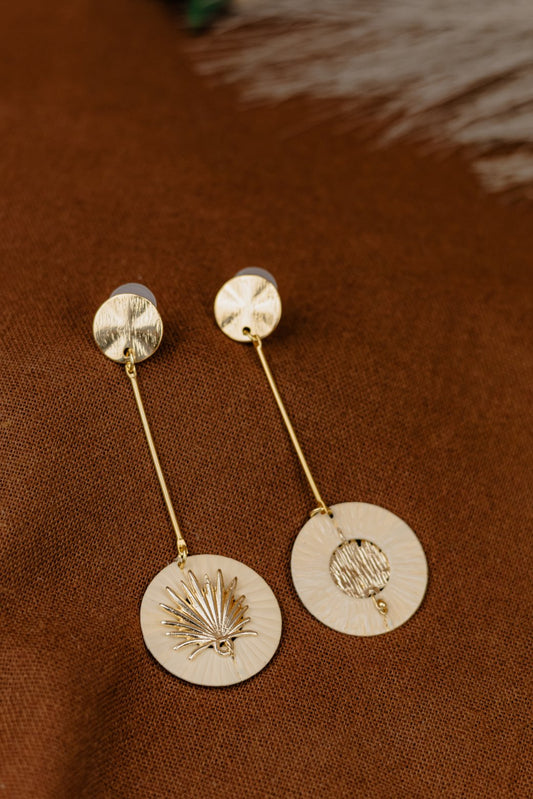 Buriti Palm Disc Drop Earrings – Bar & Buriti Palm Motif