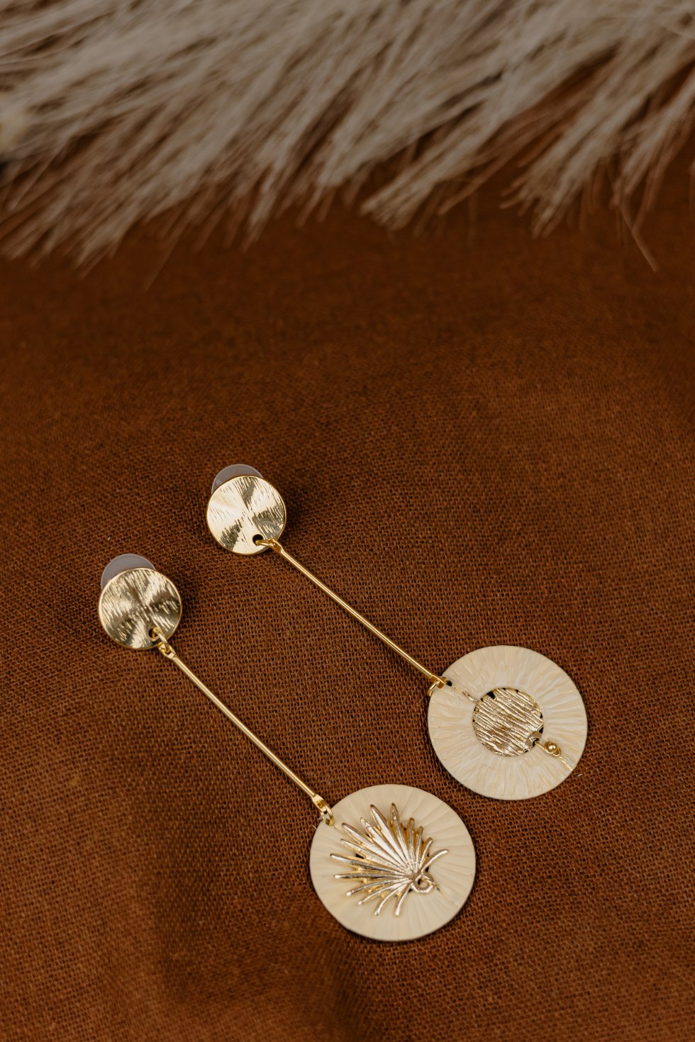 Buriti Palm Disc Drop Earrings – Bar & Buriti Palm Motif
