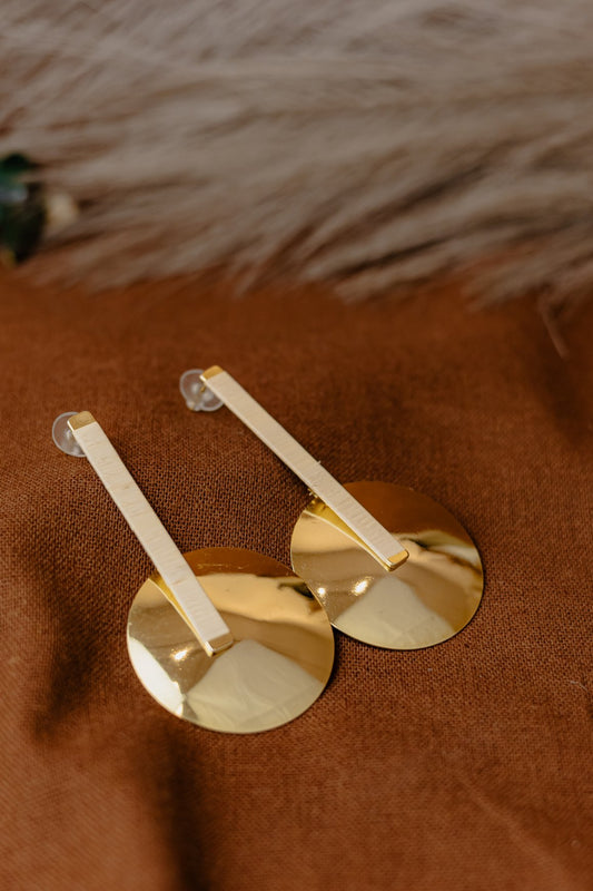 Buriti Palm Bar & Gold Disc Drop Earrings
