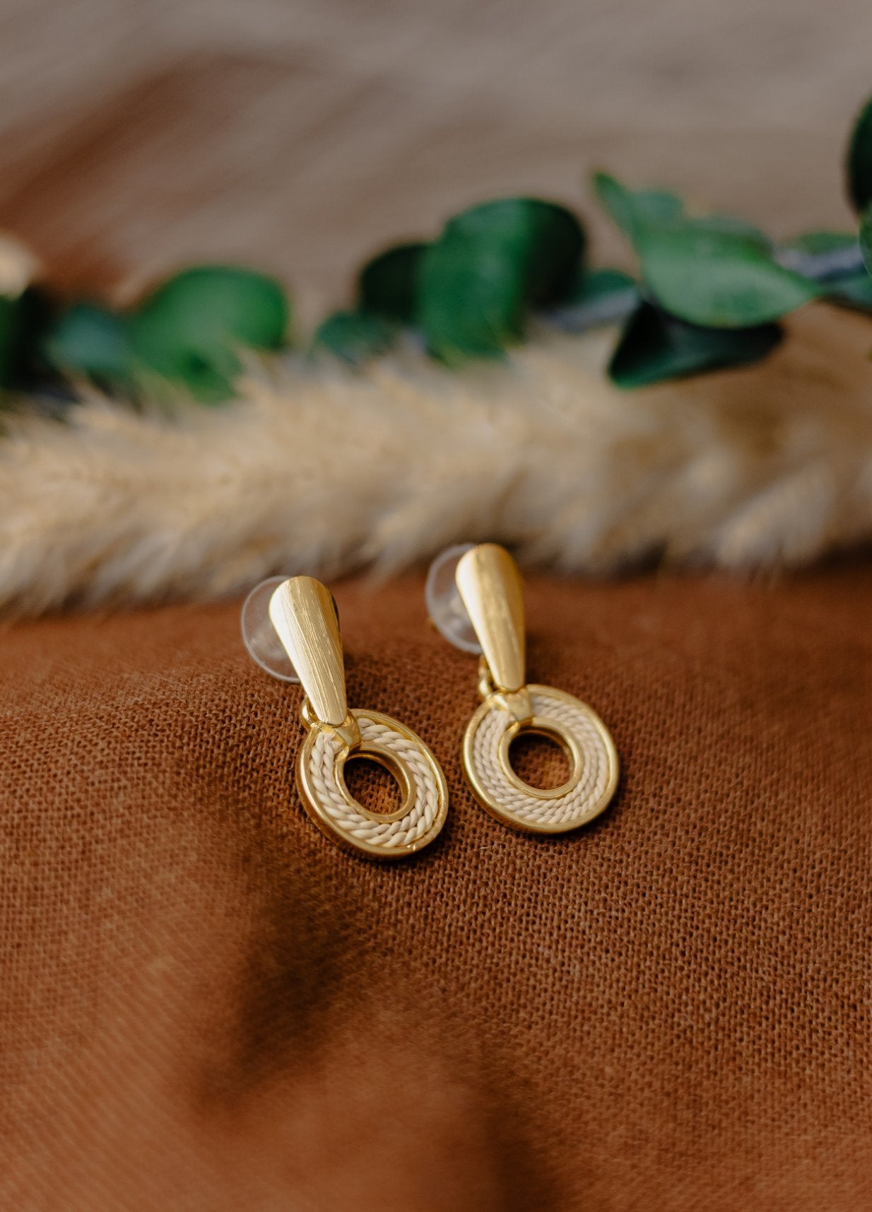 Buriti Palm Gold Teardrop & Oval Ring Drop Earrings