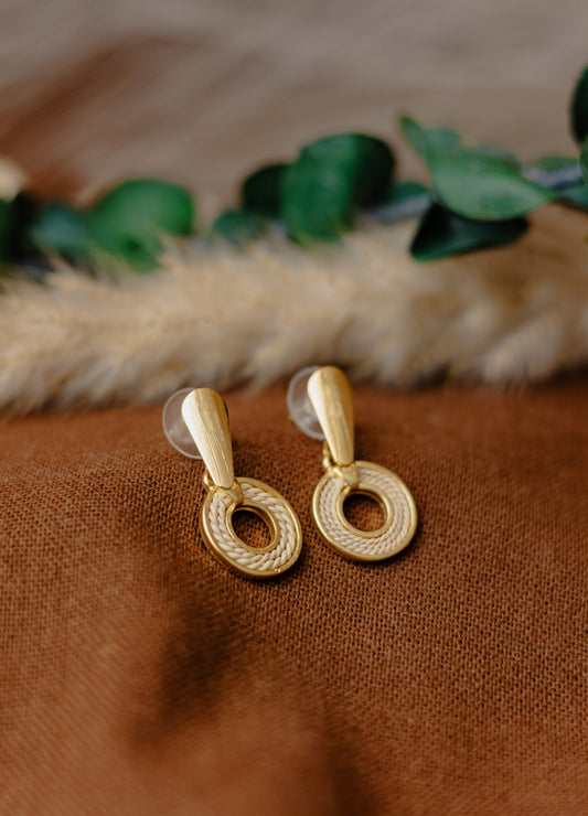 Buriti Palm Gold Teardrop & Oval Ring Drop Earrings