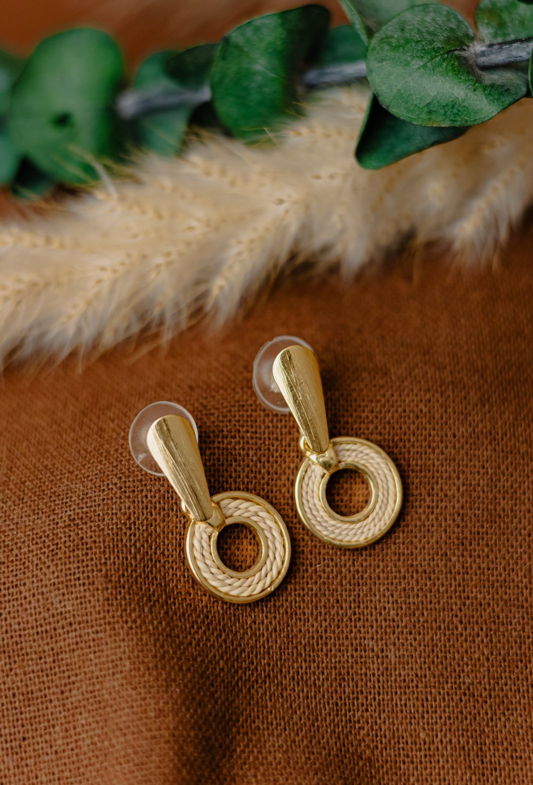 Buriti Palm Gold Teardrop & Oval Ring Drop Earrings