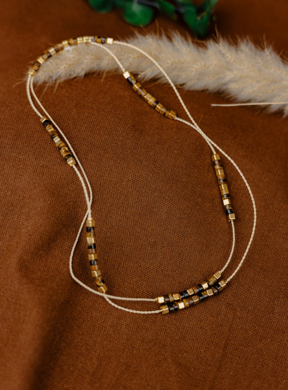 Buriti Palm Double-Strand Necklace with Tiger's Eye Beads
