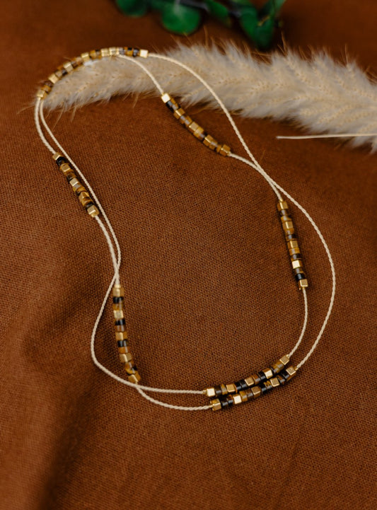 Buriti Palm Double-Strand Necklace with Tiger's Eye Beads